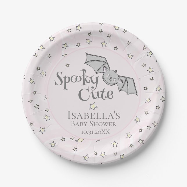 Pink Batty, Stars & Moons Spooky Cute Paper Plate (Front)