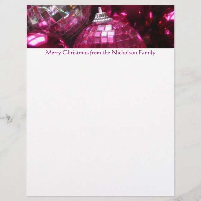 Pink Baubles letterhead pink text (Front)