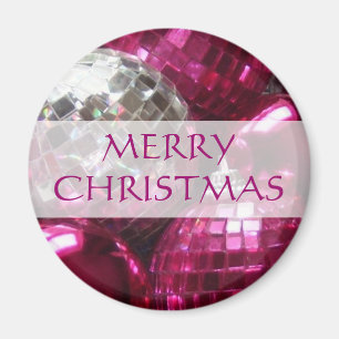 Pink Baubles 'Merry Christmas' fridge magnet