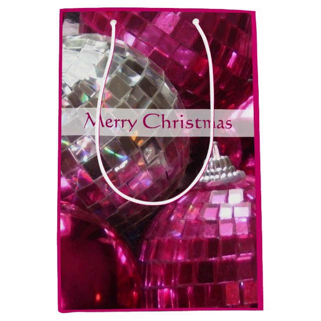 Pink Baubles Merry Christmas gift bag medium (Front)
