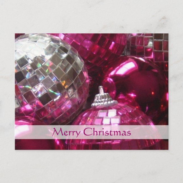 Pink Baubles 'Merry Christmas' postcard (Front)