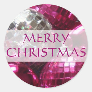 Pink baubles 'Merry Christmas' round sticker