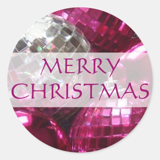 Pink baubles 'Merry Christmas' round sticker (Front)