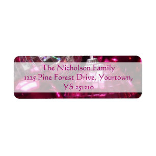 Pink Baubles return address label pink text