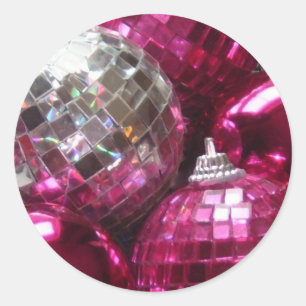 Pink baubles round sticker