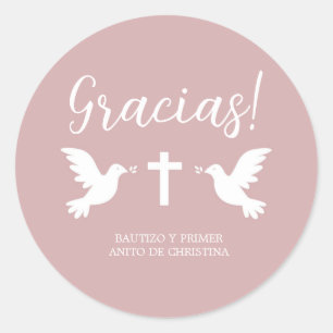 pink bautizo classic round sticker