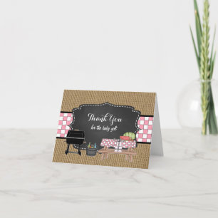 Pink BBQ thank you note, baby q thank you poem Card