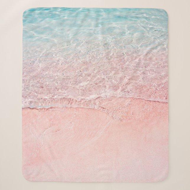 Pink Beach and Splash Wave Sherpa Blanket (Front)