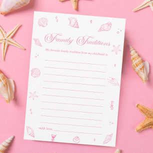 Pink Beach Baby Shower Family Traditions Game Card