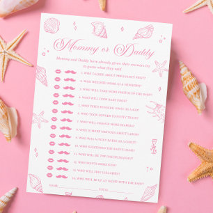 Pink Beach Baby Shower Guess Who Game Card