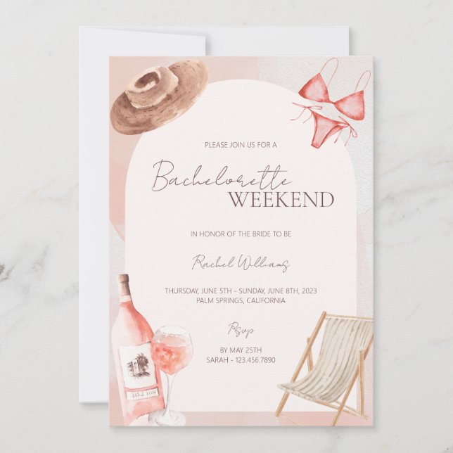 Pink Beach Bachelorette Party Invitation (Front)
