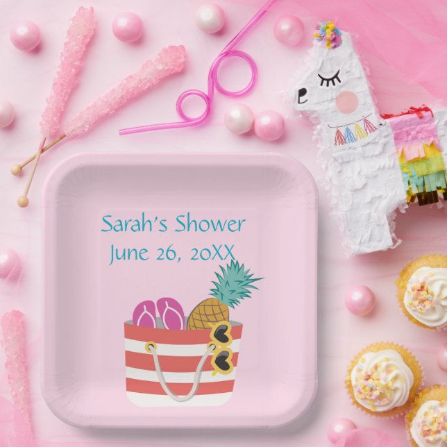 Pink Beach Bag  Paper Plate (Party)
