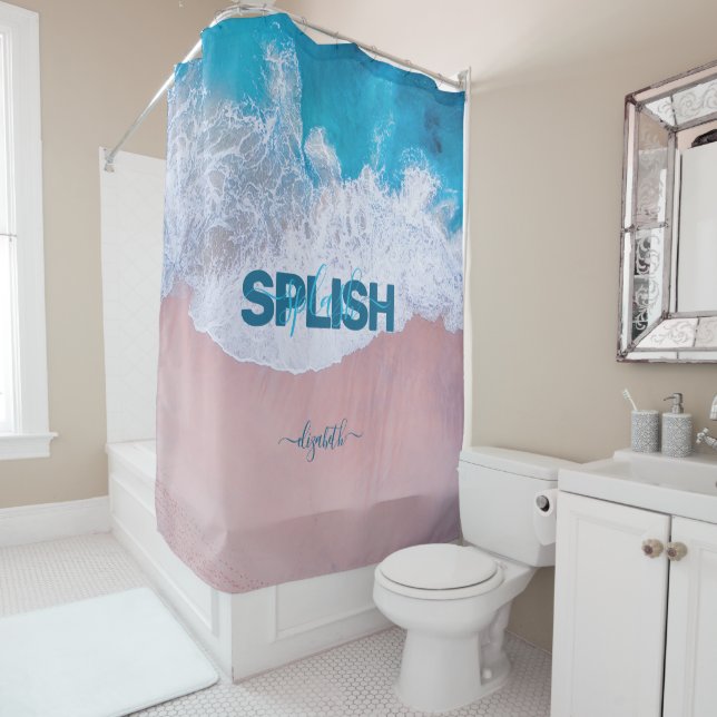 Pink Beach Bermuda Douche rideau (En situation)
