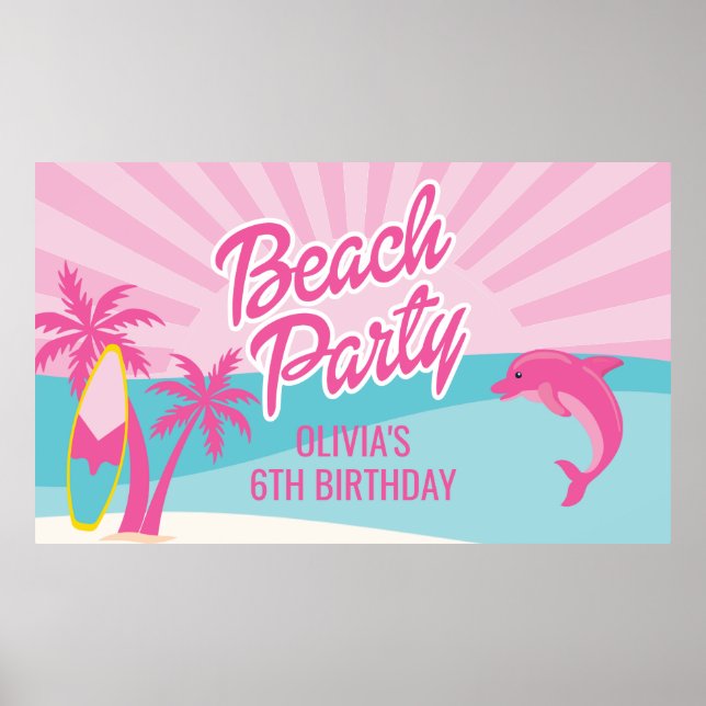 Pink Beach Birthday Poster (Front)