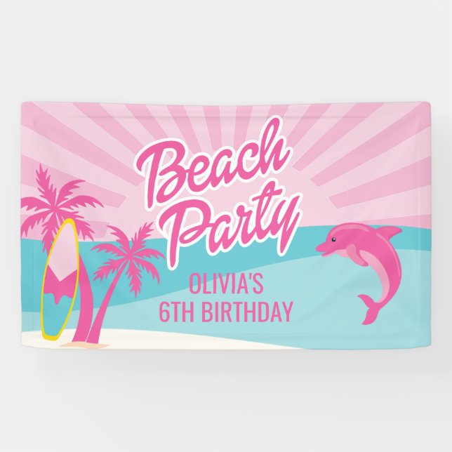 Pink Beach Birthday Poster Banner (Horizontal)