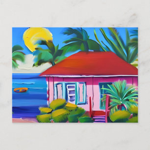 PInk Beach House Keeping in Touch Postcard