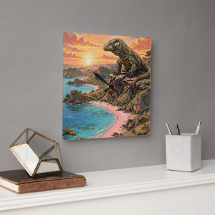 Pink Beach Komodo Island Sunset Square Wall Clock