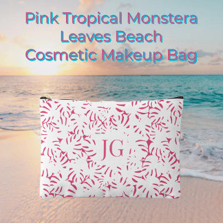 Pink Beach Monstera Tropical Leaves Accessory Pou Accessory Pouch