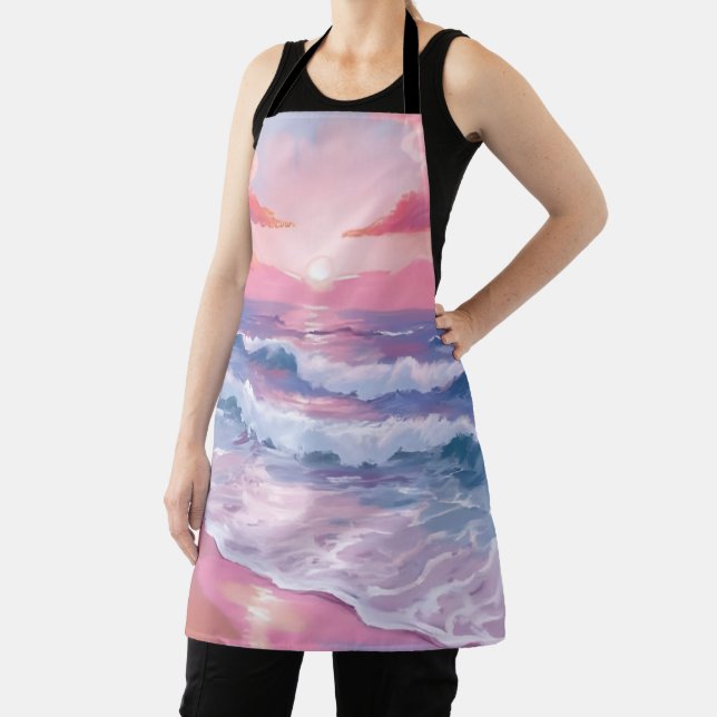 Pink Beach Ocean Shore Coastal Painting  Apron (Insitu)