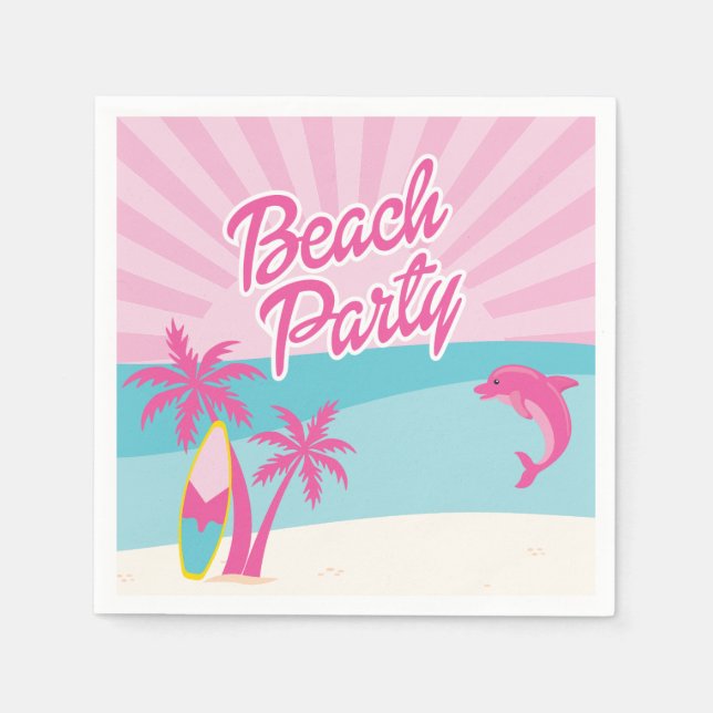 Pink Beach Palm Birthday Napkin (Front)