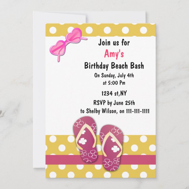Pink Beach Party Invitations (Front)