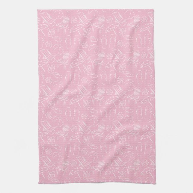 Pink Beach Pattern Kitchen Towel (Vertical)