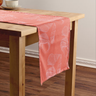 Pink Beach Shells Pattern Coastal Table Runner
