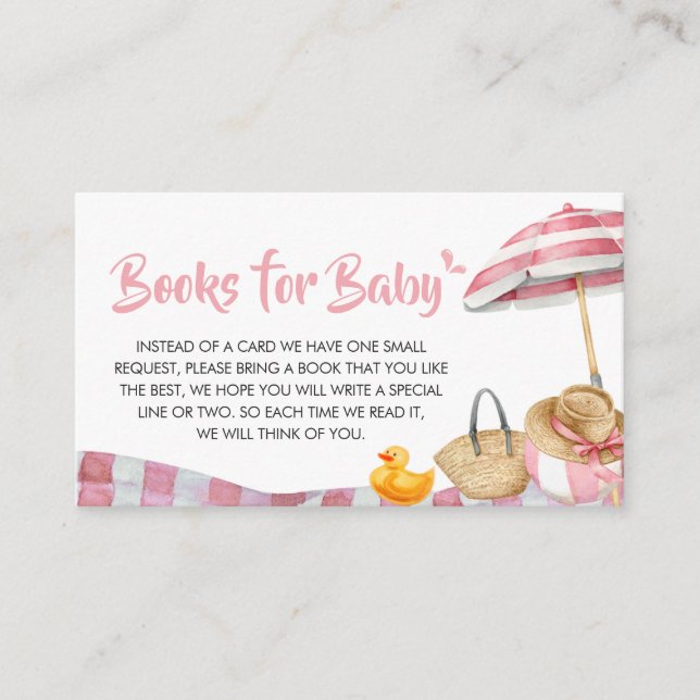 Pink Beach Summer Baby Shower Books for Baby Enclosure Card (Front)