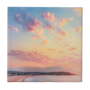 Pink beach sun golden skies beautiful vacation tile