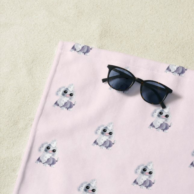 Pink Beach Towel with Cute Pet Dog - Customizable (In Situ)