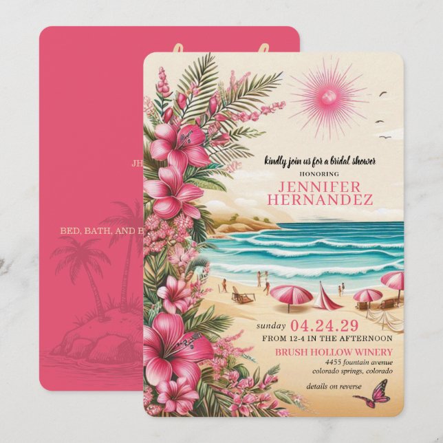 Pink Beach Wedding Shower Invitation (Front/Back)