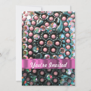 Pink beaded perrsonalized invitation