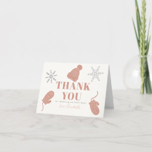 Pink Beanie & Gloves Girl Baby Shower Thank You Card