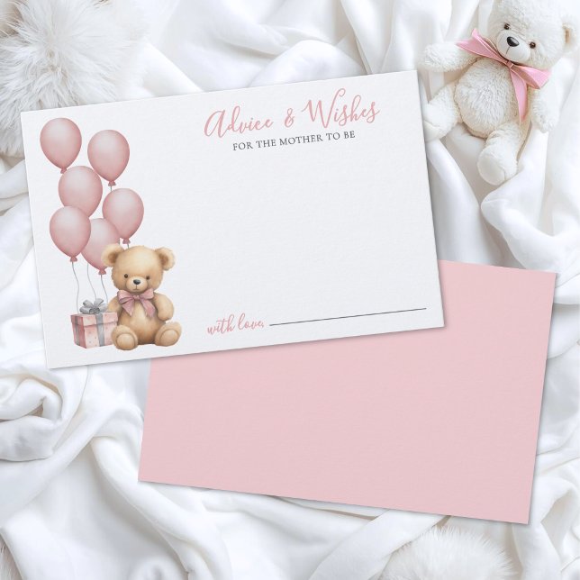 Pink Bear Baby Shower Advice Card (Pink Bear Baby Shower Advice Card )