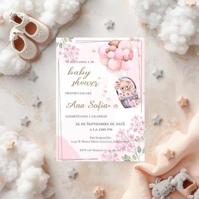 Pink bear baby shower invitation (Creator Uploaded)