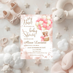 Pink bear baby shower invitation