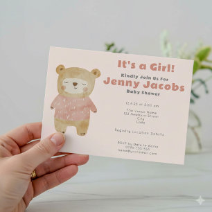 Pink Bear Baby Shower "it's a girl" invitation