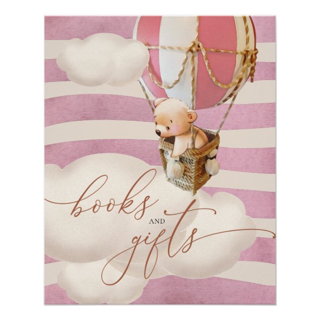 Pink Bear Balloon Baby Books and Gifts Poster (Front)