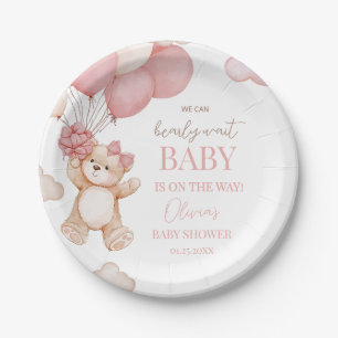 Pink Bear Balloon Bearly Wait Baby Shower Paper Plate