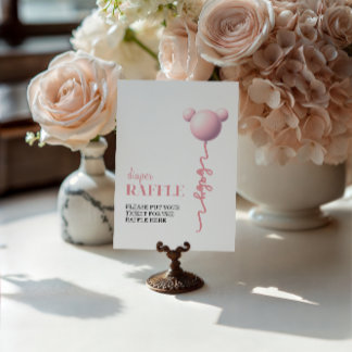 Pink Bear Balloon Diaper Raffle Sign