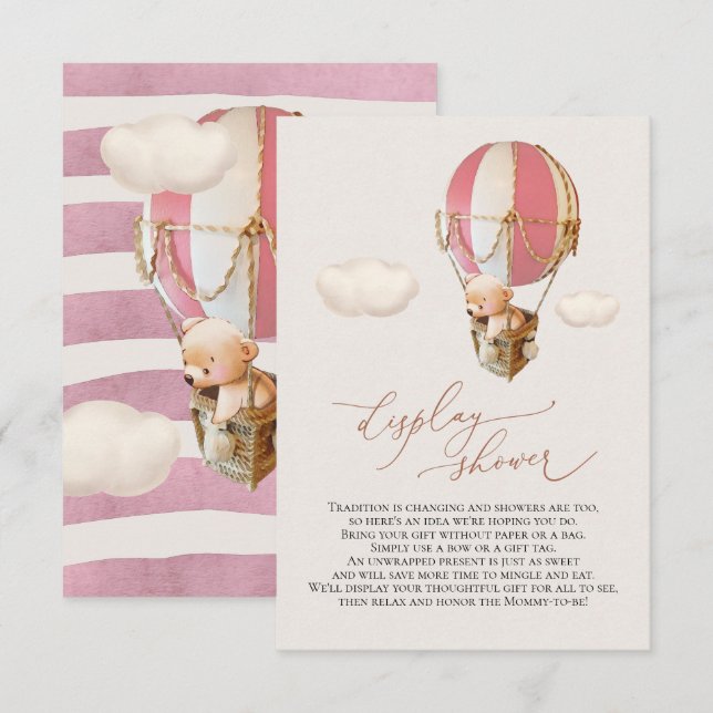 Pink Bear Balloon Display Shower Enclosure Card (Front/Back)