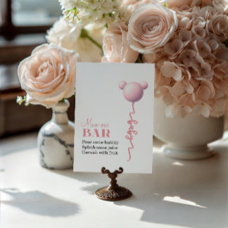 Pink Bear Balloon Mom-osa Bar Baby Shower Poster