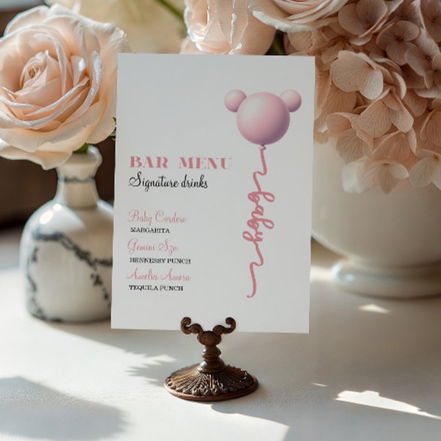 Pink Bear Balloon Signature Drinks Bar Menu Poster (Creator Uploaded)