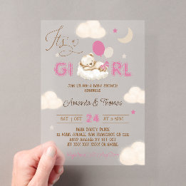 Pink Bear Boho Baby Shower Acrylic Invitations