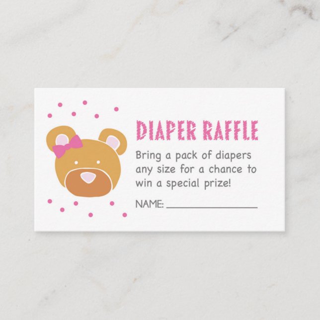 Pink Bear Diaper Raffle Ticket Enclosure Card (Front)