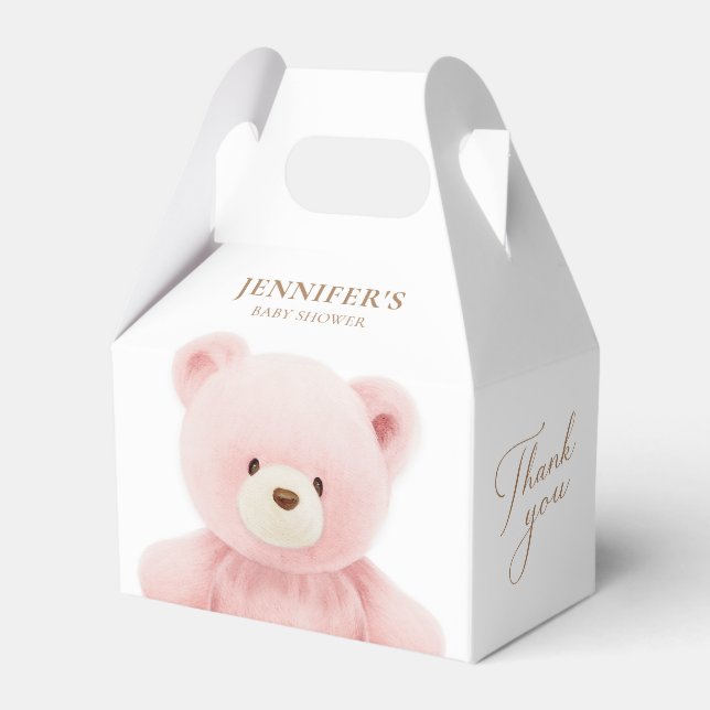 Pink Bear Girl Baby Shower Personalized  Favor Box (Front Side)