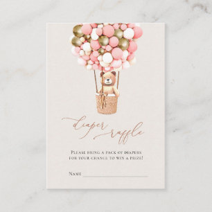 Pink Bear Girl Balloons Diaper Raffle Tickets Enclosure Card