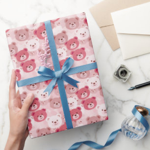 Pink Bear Heads Wrapping Paper