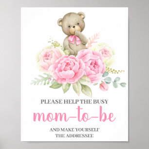 Pink Bear Help Mom the addressee sign