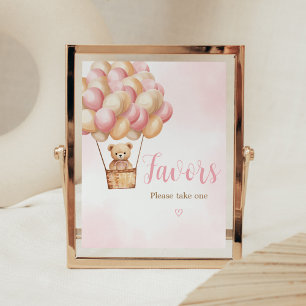 Pink Bear Hot Air Balloon Baby Shower Favors Poster